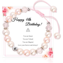Adjustable Pearl Bracelet with Heartwarming Letter – Birthday Gift for Girls 3-12, Compatible with Daughter, Granddaughter, Niece