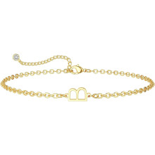 Gold Plated Letter Charm Bracelet for Women 14K