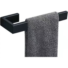 Soporte para toallas de mano de acero inoxidable SUS304 grueso, aro rectangular de 8" en negro mate para toallas de pared de baño.