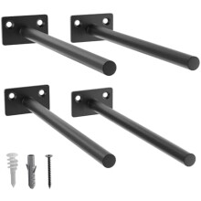 Black 4-Pack 8" Floating Shelf Brackets, Hidden & Concealed for Wood Shelves, Compatible with Kitchen/Bathroom/Study Room