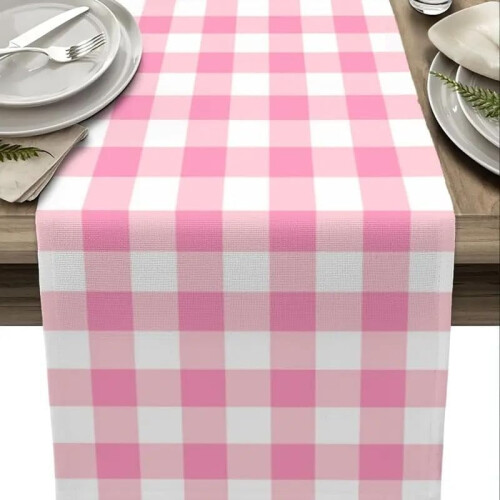 Tischläufer in Rosa Büffelkaromuster, 33 x 183 cm