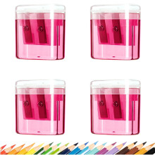 Pencil Sharpener, Manual Pencil Sharpeners, 4PCS Dual Holes Pencil Sharpeners with Lid, Portable Pencil Sharpener for Travel Office, Hot Pink