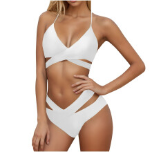 Kukoosong Damen-Bikini-Set, konservativ, zweiteilig, einfarbig, mit Rockteil und verstellbaren Spaghettiträgern