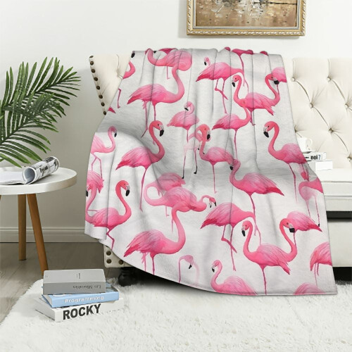 Κουβέρτα HENGT Flamingo – Απαλή ροζ & λευκή βελούδινη ριχτάρα για γυναίκες & κορίτσια,