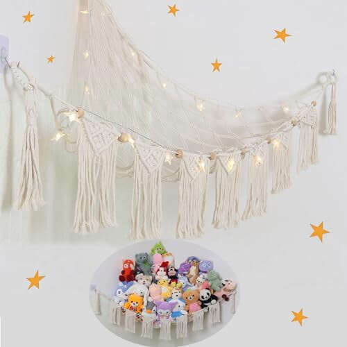 Boho-Makramee-Hängematte für Stofftiere mit LED-Beleuchtung