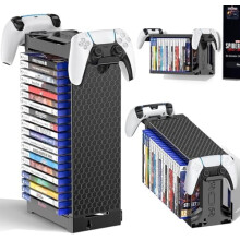 Aufbewahrungsturm für Spiele mit Controller-Halterung, Wandhalterung für Nintendo Switch 2/PS5/PS4/Xbox One/Series – Bietet Platz für 20 Discs,
