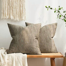 Lot de 2 housses de coussin décoratives en lin et toile de jute 61 x 61 cm (24 x 24 po), style ferme moderne, texture tissée rustique, marron clair