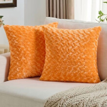 Housses de coussin décoratives orange 45 x 45 cm, lot de 2, motif rose uni doux et texturé, décoration Saint-Valentin pour canapé et salon