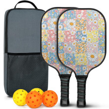 Pickleball Paddles Set with Floral Fiberglass Rackets, 2 Balls & Bag – Compatible with Indoor/Outdoor Play