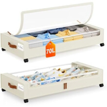 Under Bed Storage with Wheels 2-Pack, 70L Rolling Metal Drawers for Clothes/Blankets/Shoes (35.5x17x6.7in), compatible with standard beds