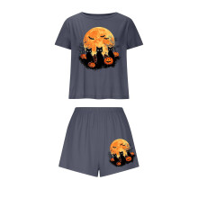 Gruseliger Hexen-Pyjama für Damen, Kurzarm, Übergrößen S-XL