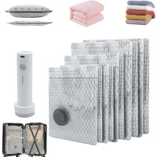 Firmstaunch Cordless Travel Vacuum Storage Bags, Portable Rechargeable Air Pump, 12 pcs, Free Up 80% Space