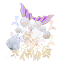 1 Sets Mermaid Birthday Cake Decorations Mermaid Tail Cupcake Topper Mermaid Theme Ginkgo Leaves Cake Picks for Mermaid Birthday Party Supplies