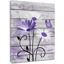 Farmhouse Floral Wall Art Print – Purple & White Daisy