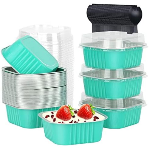 Τετράγωνα ταψιά αλουμινίου για cupcakes 10oz με καπάκια – Συσκευασία των 40 τεμαχίων