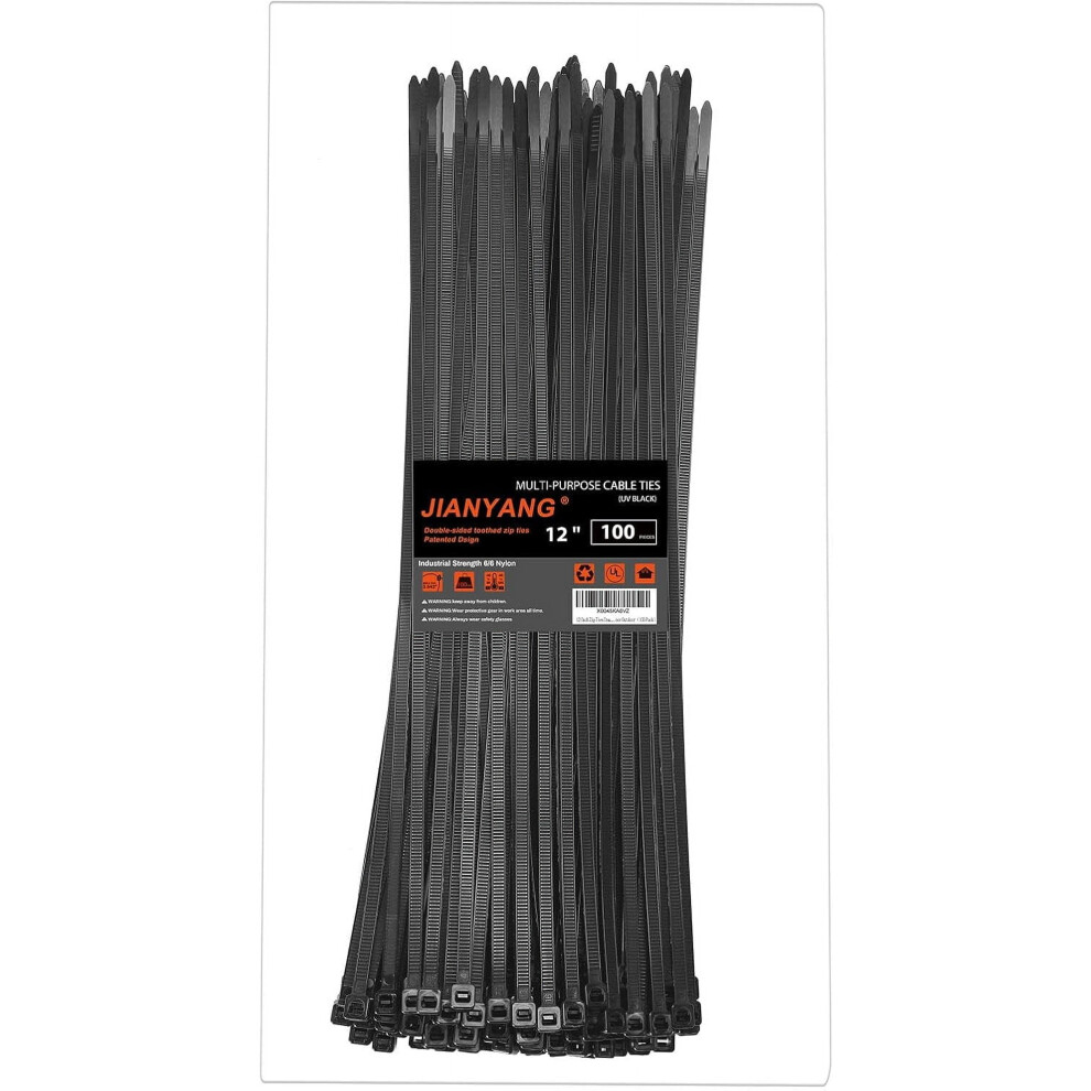 12" Double-Sided Toothed Zip Ties, 100 Lb, 100 Pack 9104899458568