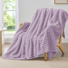 Twin Blanket for Couch & Bed, 300GSM Soft & Warm Fleece Blanket, Decorative and Giftable Striped Lilac Blankets for Women, Men, 60"x80"