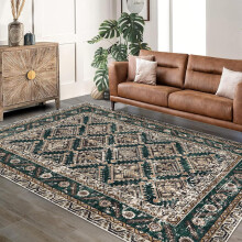 Tapis lavables 240 x 300 cm pour salon, style bohème vintage, idéal pour bureau, salle à manger, chambre d'enfant ou maison de campagne. Tapis