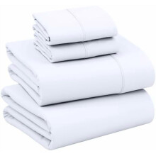 100% katoenen lakenset voor een tweepersoonsbed (4-delig), zacht en ademend percal, 40 cm diepe hoes, hotelstandaard, fris en koel gevoel, helder wit