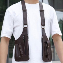 Bolso bandolera doble de piel para hombre, con bolsillo, para exteriores, estilo funda de hombro, con correas ajustables, en negro y marrón.