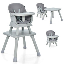 Trona para bebé 6 en 1, trona, silla de comedor, mesa de aprendizaje, mesa de bloques de construcción y grupo de asientos para niños, gris