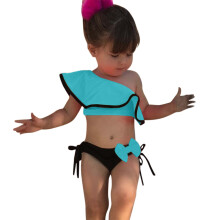 Zomers badpak met één schouderband, ruches en strik, tweedelig, off-shoulder, bikini, geschikt voor peuters van 2-3 jaar.