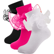 3Pairs Girls Ruffle Socks Toddler Double Lace Sock Turn Cuff Frilly Dress Socks Pageant with Ruffles Little Baby Girl Kids