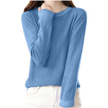 Damenpullover Herbst Winter Freizeit Langarm Rundhalsausschnitt Unifarbenes Oberteil Wärmend Bequemer Pullover (Hellblau Nr. 5, M)