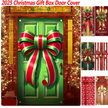 Copertura per porta natalizia 35x79 pollici – Design ad albero con fiocco, tema Merry Box, decorazione per feste natalizie, compatibile con porte