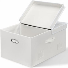 Cajas de almacenamiento plegables decorativas extragrandes de 75 cuartos con tapa, apilables, blancas – 1 unidad