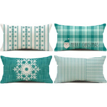 Fundas de almohada navideñas a rayas azules de 45 x 45 cm, juego de 4, diseño de copo de nieve/cuadros de búfalo/Santa Claus, decoración