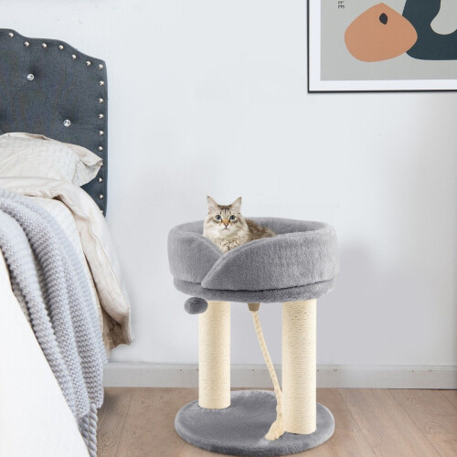 Cat tree cat scratching post with soft seat sisal tower for cats gray