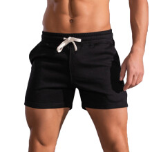 Pantalones cortos deportivos de gimnasio para hombre, de algodón, con bolsillo, para entrenar, negros, para niños.