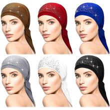 6er-Pack Strass-Kopftücher, dehnbare Kopftücher, Bandanas, Mützen, vorgebundene Durags, Turbane, Totenkopfmützen, Stirnbänder