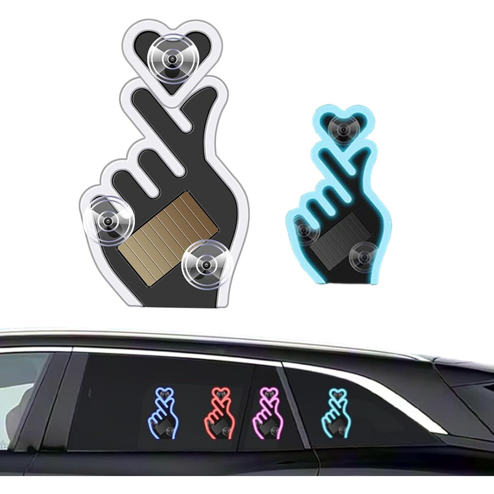 Solar Powered Finger Heart Car Window Usb-C Rechargeable, Suction Cup, Romantic Ambient Valentine's Gift (Ice Blue) Â Compatible Light/Blue 9313598927934