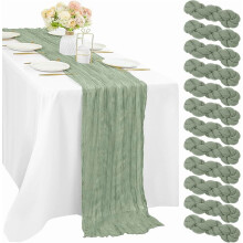 12 piezas de camino de mesa de gasa verde salvia de 3 metros, 35x120", decoración rústica bohemia de gasa transparente para bodas, baby showers y