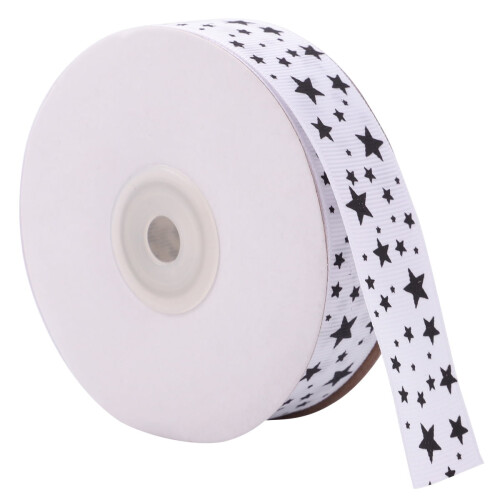 Geribbelde polyester band met sterrenprint, 5 cm