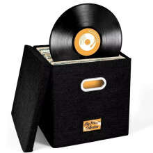 Caixa organizadora para discos de vinil de 12 polegadas com tampas e alças. Ideal para armazenar mais de 50 discos.