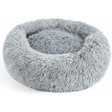 28in Large Dog Bed, Medium Size Dog and Cats, Calming Donut Bed for Puppy and Kitten, Washable Round Fluffy Pet Bed (Light Grey)