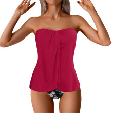 Tankini Swimsuits for Women Strapless Bandeau Swimsuit Trendy Slimming Solid Color2Piece Bathing Suit Padded Push Up Swimwear