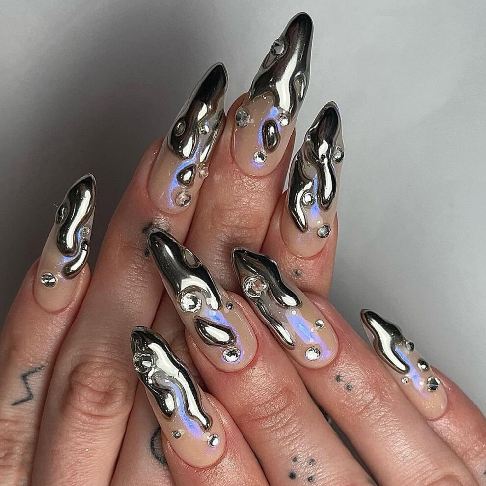 Y2K Goth Kawaii Press On Nails - Edgy Punk Acrylic Fake Nails with 3D Sweet Gothic Nail Art Designs
