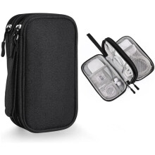 Pochette de rangement portable et étanche pour câbles – Rangement double couche pour câbles, chargeurs, téléphones, écouteurs et accessoires