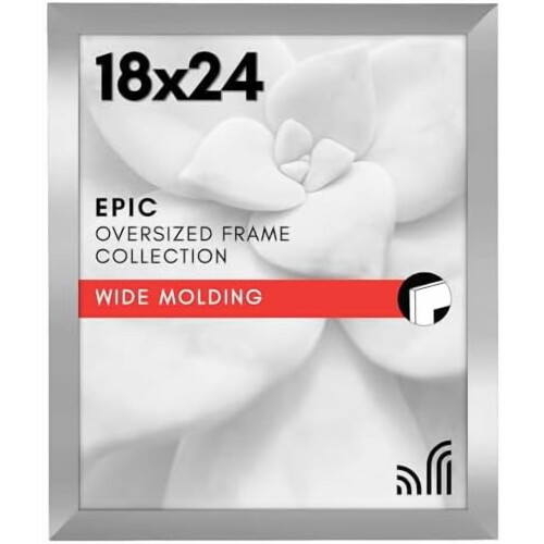 18x24 Poster Frame, Polished Plexiglass, Silver Engineered Wood – Vertical/Horizontal Wall Display – Compatible with Epic Collection
