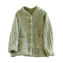 Damen-Flanell-Cardigan, kuscheliger Fleece-Bademantel, Größe M-XL, Grün