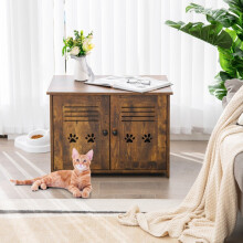 Katzenhaus Katzentoilette mit Doppelten Lamellentüren Katzenschrank 70 x 52 x 51 cm Braun