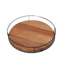 Mesa giratória de madeira de 30 cm (12") com laterais de aço, organizador de cozinha giratório 360 para bancada, armário ou mesa de jantar.