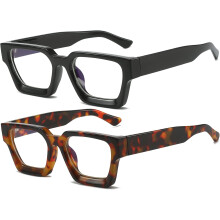 Occhiali da vista con montatura spessa e quadrata per uomo e donna, alla moda, con filtro luce blu, occhiali da computer trendy e chic (nero +