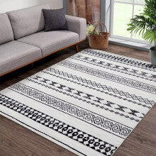 4 x 6 Geometric Area Rug Modern Washable Non-Slip Low-Pile Floor Mat, Foldable Thin Carpet for Living Room, Bedroom, Indoor Home Decor Black White