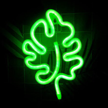 Neon z zielonym liściem, 10" x 6,5", lampka LED Monstera zasilana przez USB/baterię – dekoracja ścienna na Dzień Świętego Patryka do domu,
