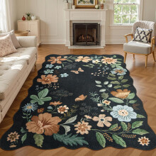 Roze vloerkleed met bloemenprint, 60x90 cm, wasbaar en antislip.